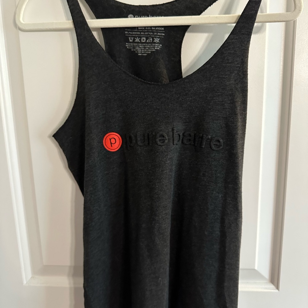 Pure Barre Charcoal Sleeveless Top with Red Logo